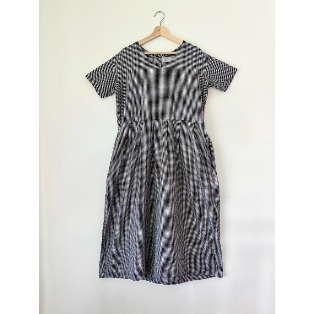 Liz Alig Black & White Gingham Midi Dress- Size Large, Slow Fashion, Fair trade